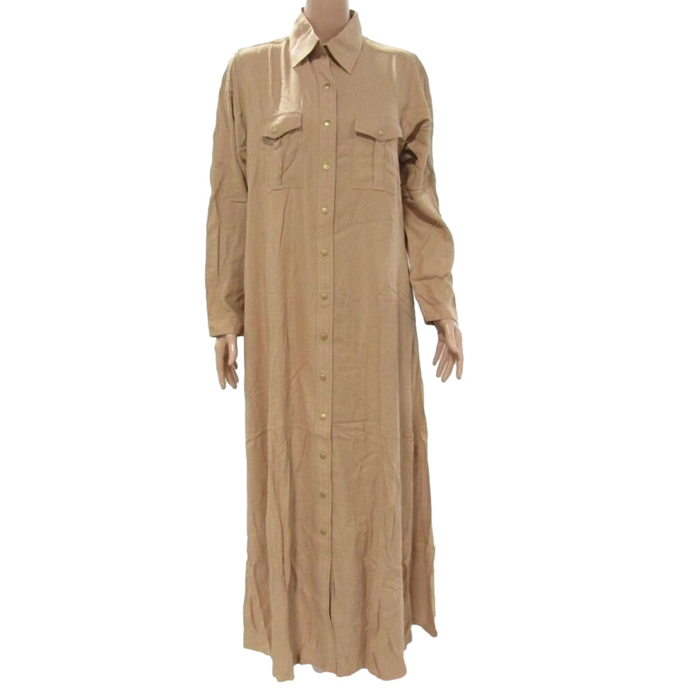 NEW AAB womens Modest Button Down Long Maxi Dress Size L Neutral Nude 54"